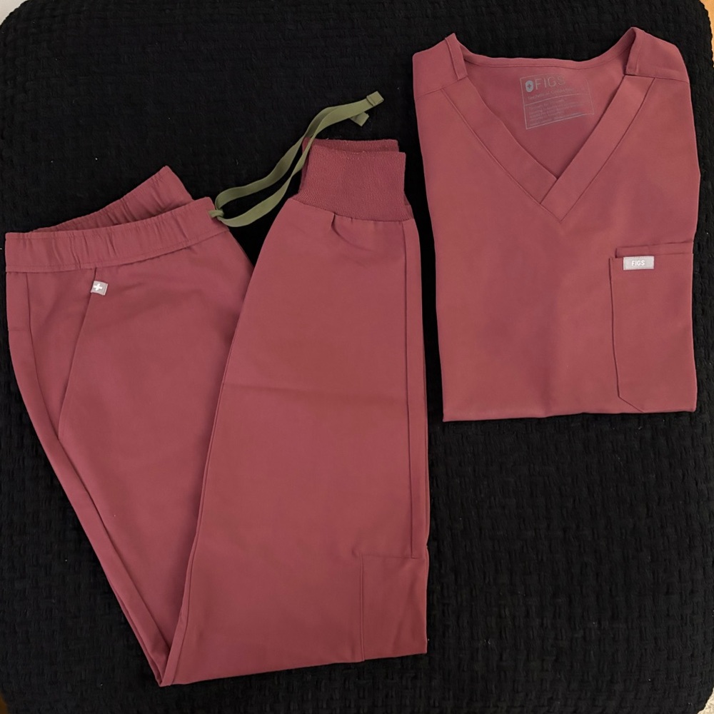 Figs Maroon Jogger Pants and Shirt Set